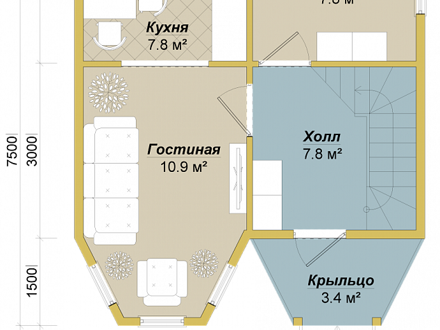 Каркасный дом 7.5x6 - КД 30